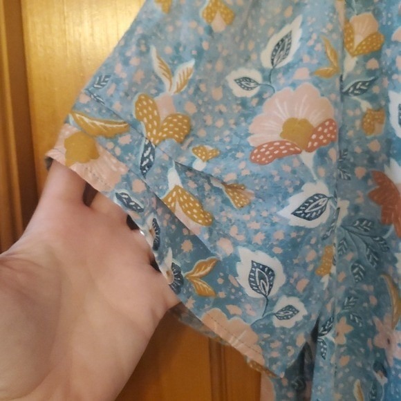 DR2 By Daniel Rainn Aqua Floral Cottagecore Short Sleeve Flowy Blouse Size XXL - Picture 5 of 8